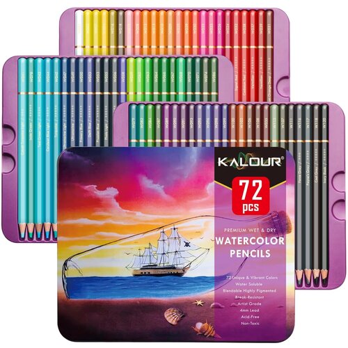 Карандаши цветные акварельные профессиональные, 72 цвета, 4 мм, набор в металлической коробке, для рисования, для художников