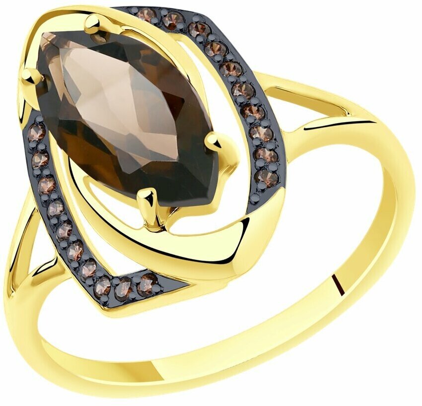 Кольцо Diamant, желтое золото, 585 проба, раухтопаз, фианит