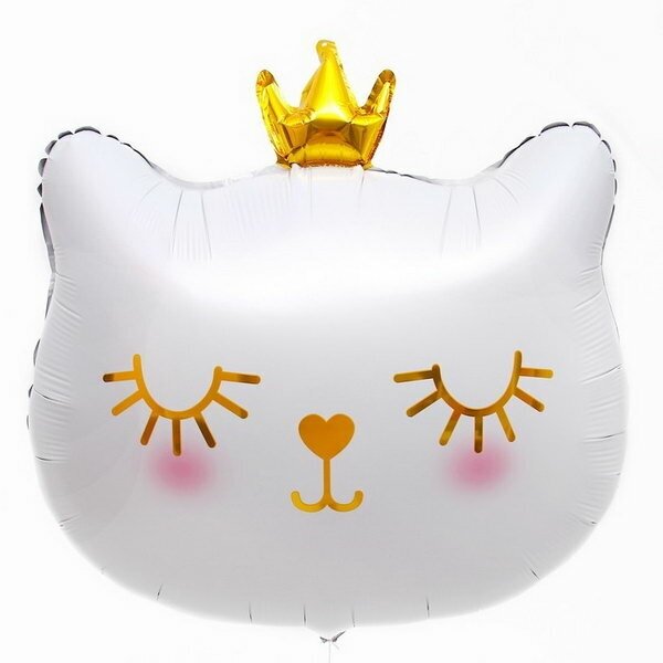 Шар фольгированный 24"Милый котёнок с короной", цвет белый