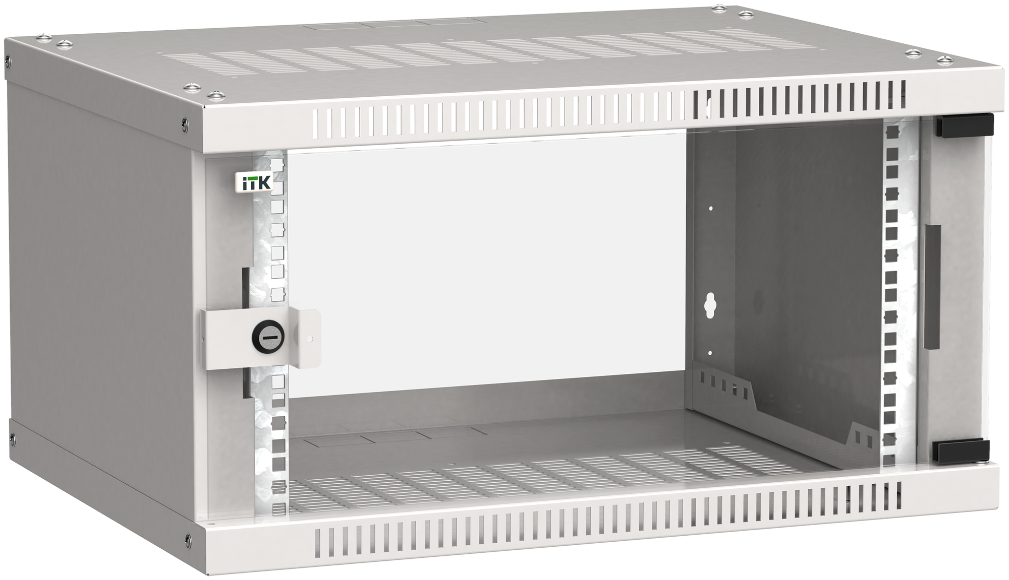 Шкаф коммутационный ITK Linea WE LWE3-06U64-GF настенный 6U 600x450мм пер.дв.стекл направл.под закл.