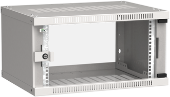 Шкаф коммутационный ITK Linea WE (LWE3-06U64-GF) настенный 6U 600x450мм пер.дв.стекл направл.под закл.гайки 50кг серый 400мм 11кг 200град. 320мм 20 сталь