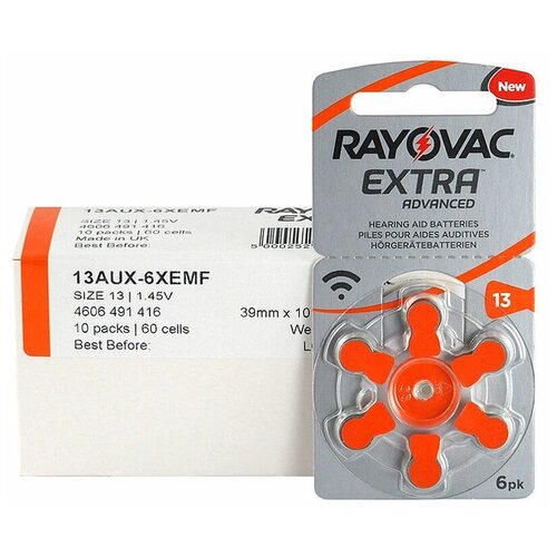 Батарейки Rayovac Extra 13 (PR48) для слуховых аппаратов, упаковка 60 батареек.
