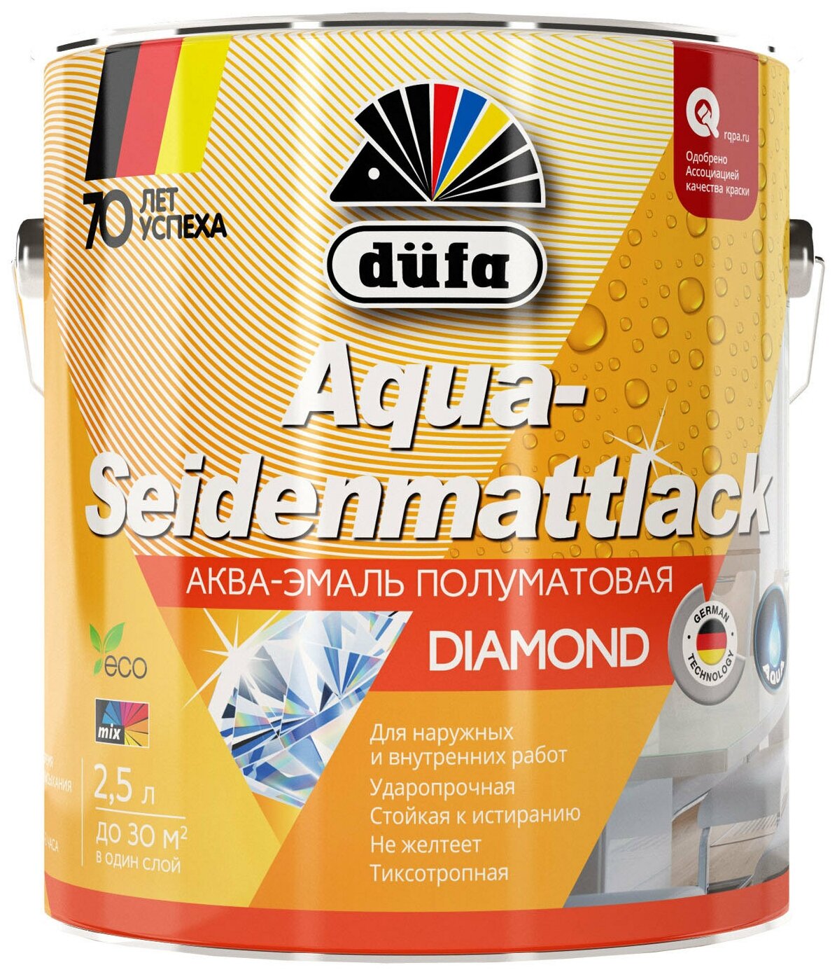 фото Эмаль Dufa AQUA-SEIDENMATTLACK аква полуматовая, белая 750 мл Н0000003470