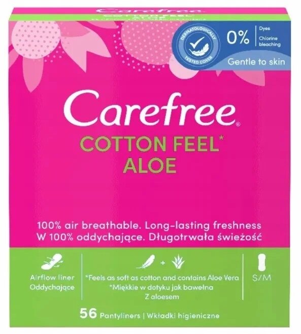 Carefree прокладки ежедневные Cotton Feel Aloe, 2 капли, 56 шт.