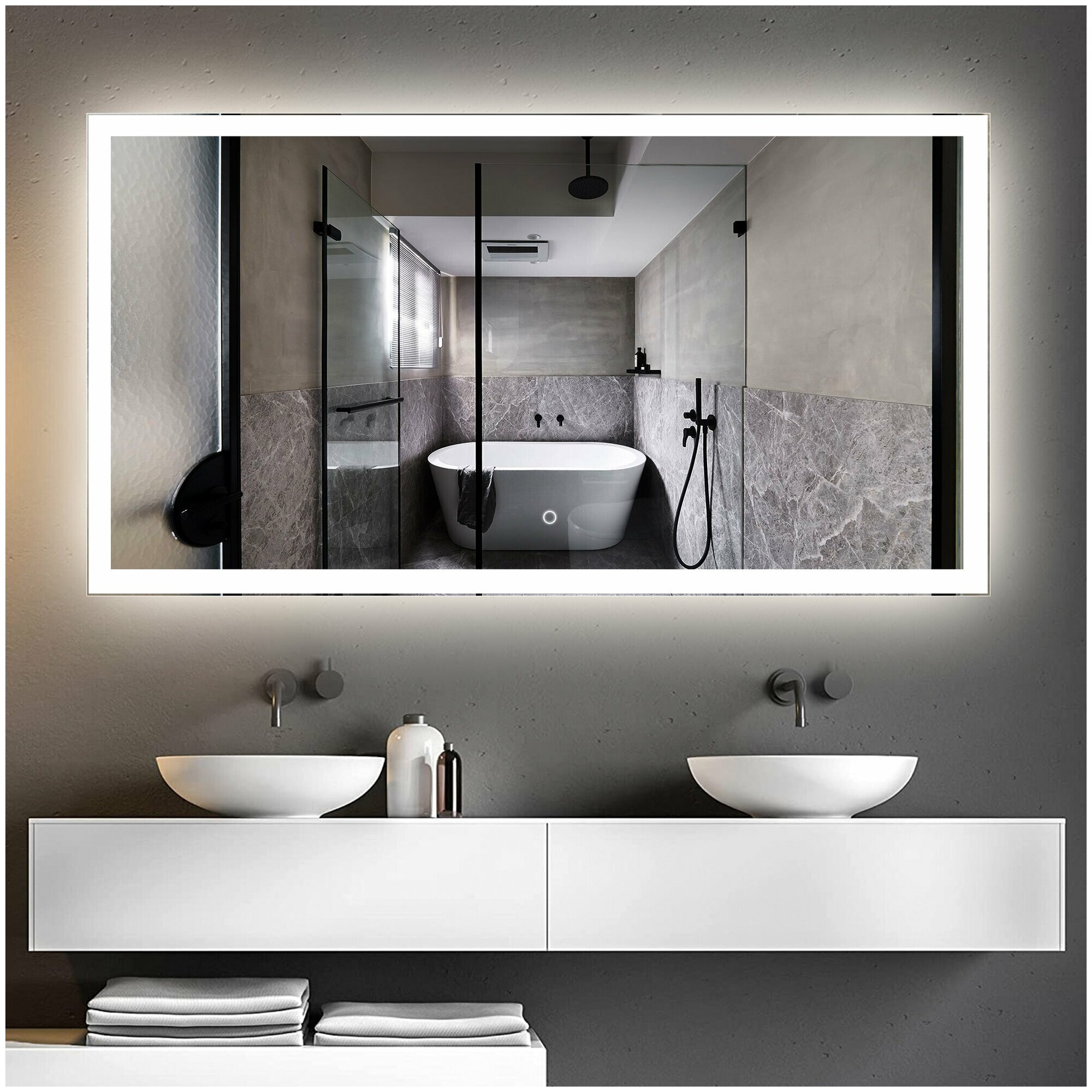 Зеркало "Valled" 160 х 80 см, в ванную комнату с LED подсветкой (6000 К), настенное зеркало в прихожую для макияжа, зеркало на стену большое