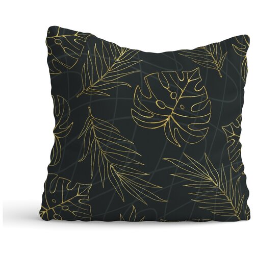 фото Декоративная подушка флис двусторонняя листья черная золото sfer.tex 1713146
