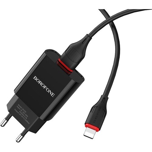 СЗУ BOROFONE BA20A Sharp 1xUSB, 2.1А кабель Lightning 8-pin, 1м (черный)