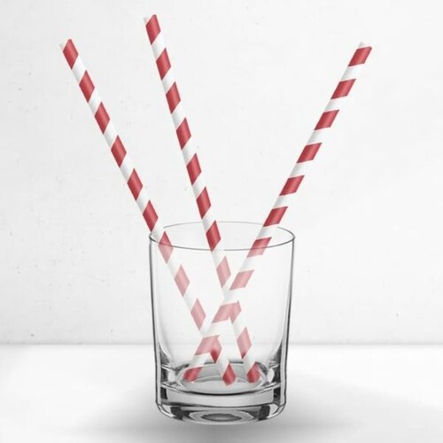 Трубочки бумажные L-20см белые с красными полосками уп/250шт d-8мм