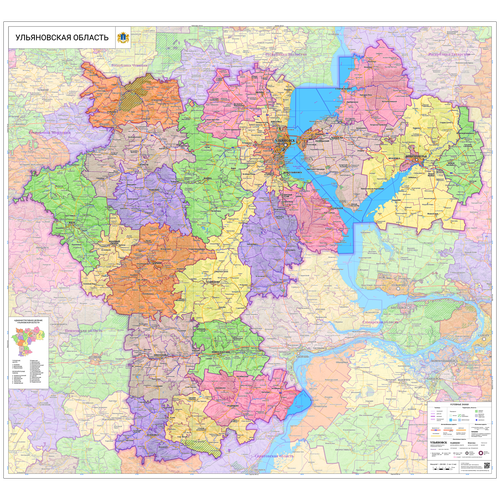 Настенная карта Ульяновской области 112 х 125 см (на холсте)