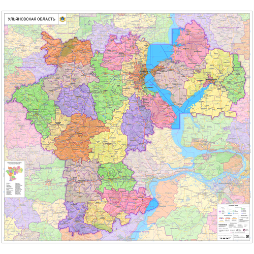 настенная карта саратовской области 101 х 136 см на холсте Настенная карта Ульяновской области 112 х 125 см (на холсте)