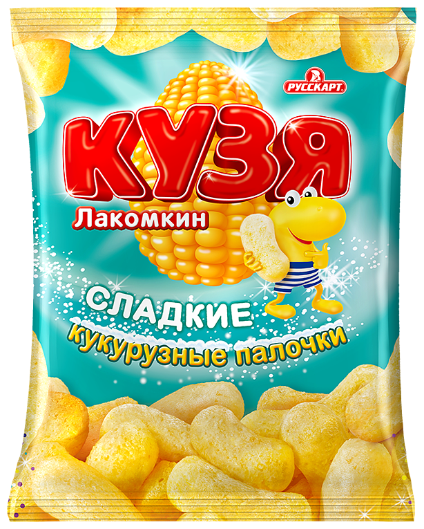 Упаковка 15 штук Кукурузные палочки Русскарт "Кузя Лакомкин" с сахарной пудрой 100г