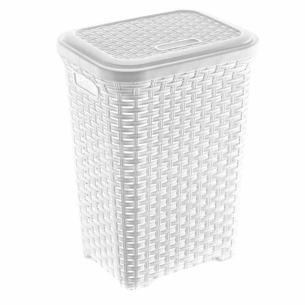 фото Корзина для белья, 45 л, плетеная, пластик, белая, Dunya Plastik, Раддан, 05006