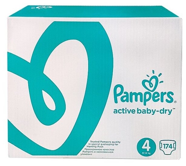 Подгузники Pampers 174 шт Active Baby, размер 4 (8-14 кг) (PA-81603990)