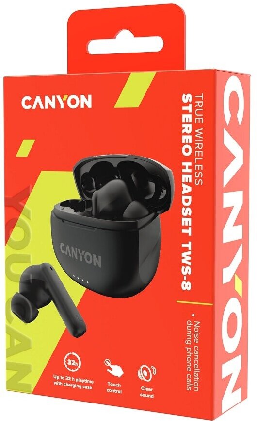 Наушники беспроводные Canyon Bluetooth: 5.3, 20-20 кГц, 32 ОМ, 2*40 мАч, 470 мАч, USB-C, IP33, black - фото №3