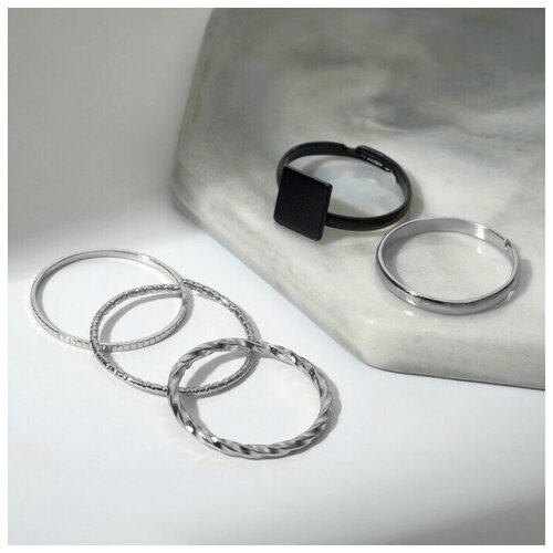 Кольцо набор колец 5 штук идеальные пальчики мерцание цвет серебро