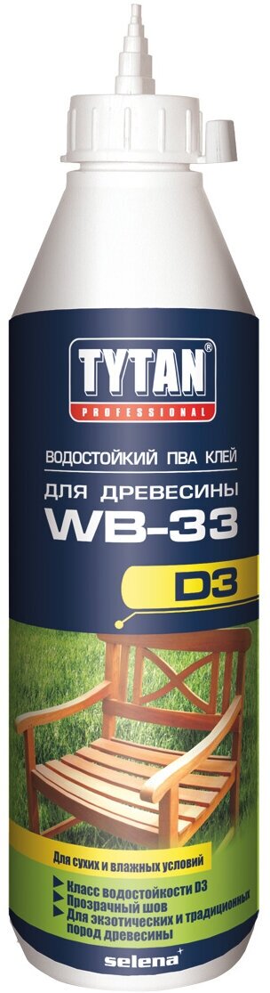 Клей ПВА D3 для древесины Tytan Professional WB-33, 750 г