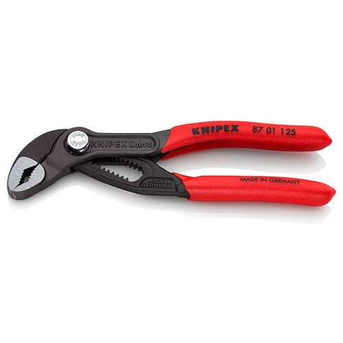 Клещи переставные сантехнические с фиксатором KNIPEX KN-8701125, 27 мм (1), под ключ 27 мм, L-125 мм, Cr-V, серые, обливные рукоятки