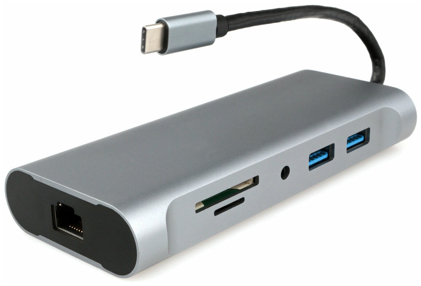 Адаптер интерфейсов Cablexpert A-CM-COMBO7-01, USB-CM 7-в-1, Type-C, USB3.0, HDMI, VGA, RJ-45, кардридер, стерео-звук