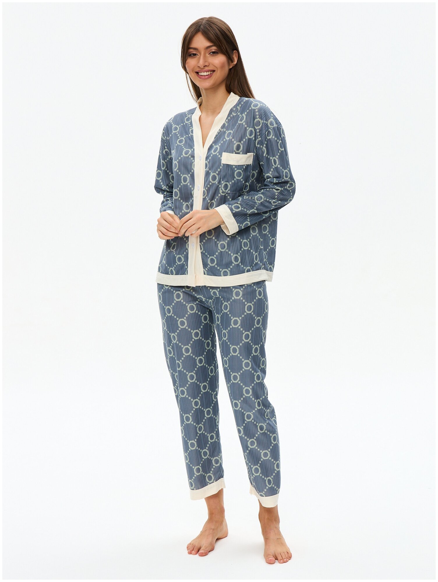 Пижама женская с брюками и рубашкой для сна, домашняя одежда 48/XXL размер - фотография № 4