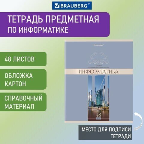 Тетрадь предметная "DELIGHT" 48 л, обложка картон, информатика, клетка, BRAUBERG, 404574