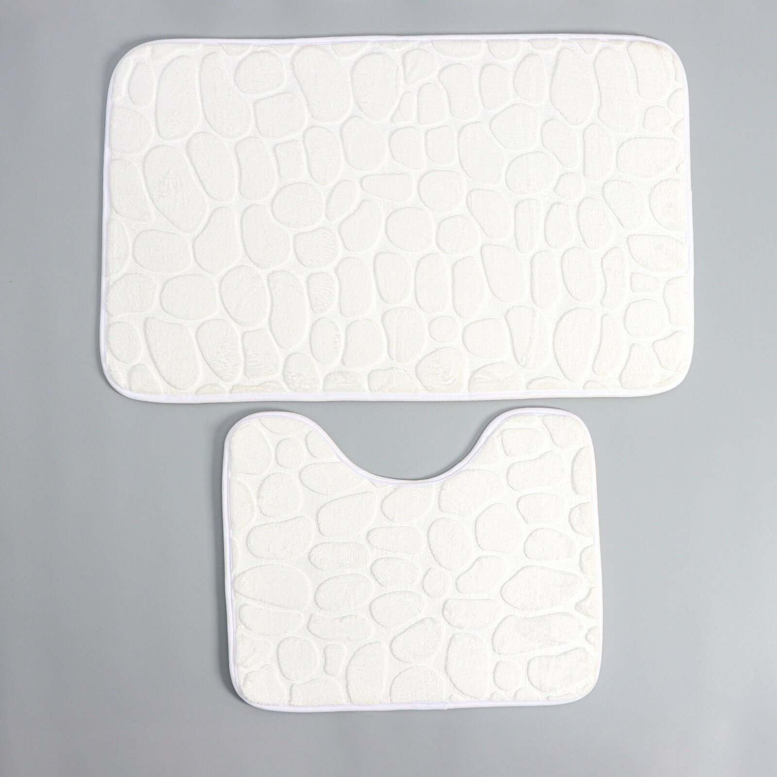 Набор ковриков для ванной и туалета Доляна «Галька», 2 шт: 39×50, 50×80 см, цвет белый (1шт.) - фотография № 8