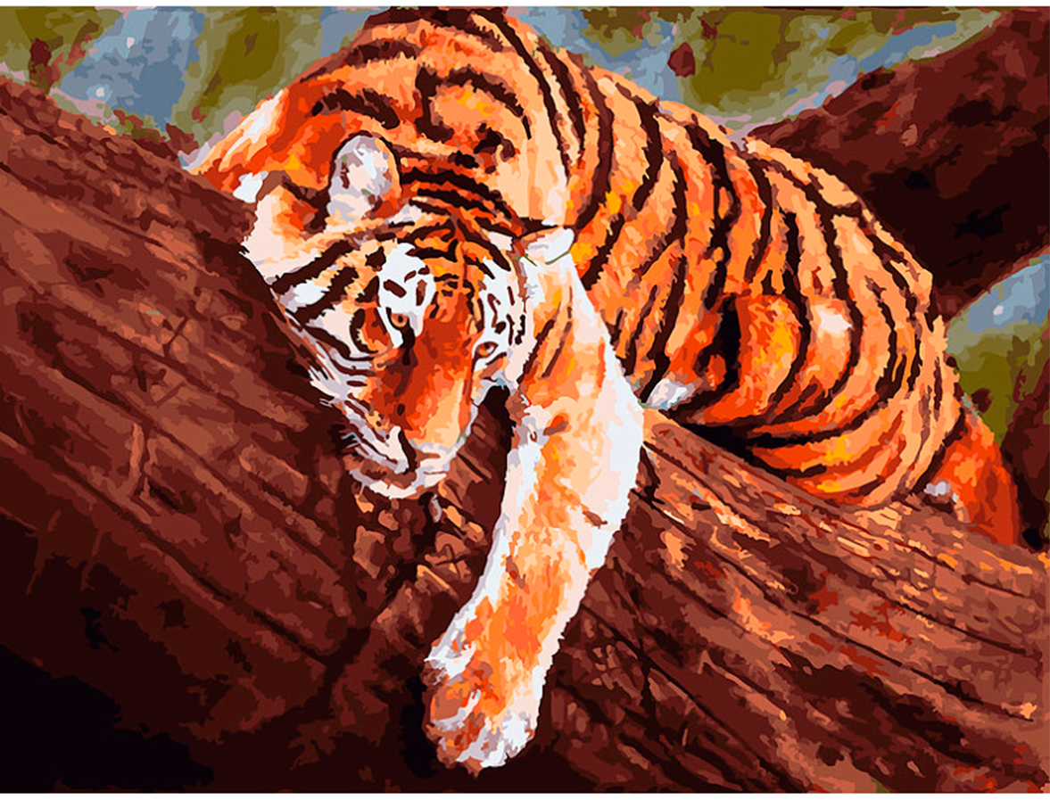 Живопись на холсте Тигр на дереве Белоснежка - фото №1