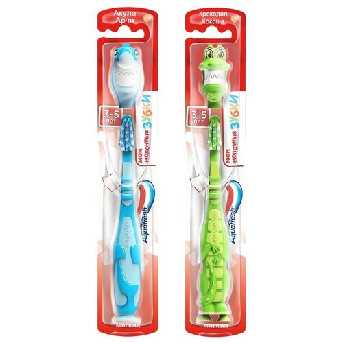 фото Набор щеток aquafresh мои молочные зубки 3-5 лет, 2 шт., голубой/зеленый