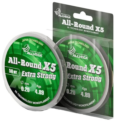 фото Монофильная леска allvega all-round x5 прозрачная 0.2 мм 50 м 4.89 кг