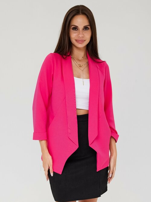 Пиджак DAZZLE STYLE, удлиненный, силуэт прямой, с поясом, размер 46, розовый