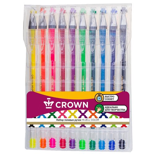 фото Crown набор гелевых ручек hi-jell color, 10 цветов, 0.5 мм, 10 шт.