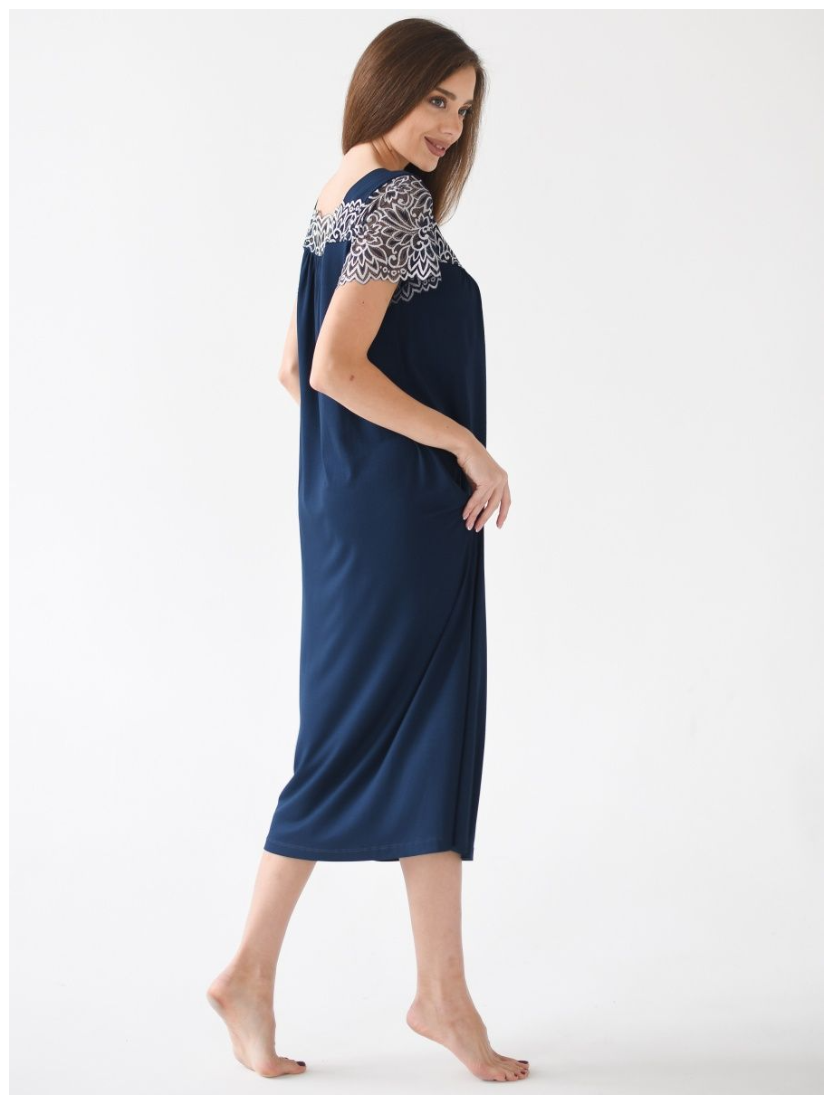 Ночная сорочка вискоза Премиум качество, темно-синяя, Велина, размер 52, Текстильный край - фотография № 5
