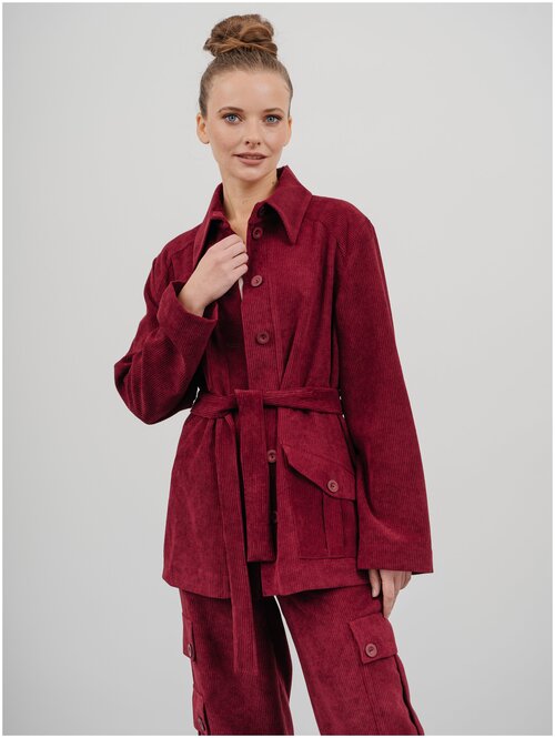 Пиджак Модный Дом Виктории Тишиной, удлиненный, оверсайз, с поясом, размер M, бордовый