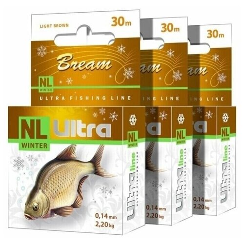 фото Леска зимняя nl ultra bream (лещ) 30m 0,14mm, набор 3шт aqua