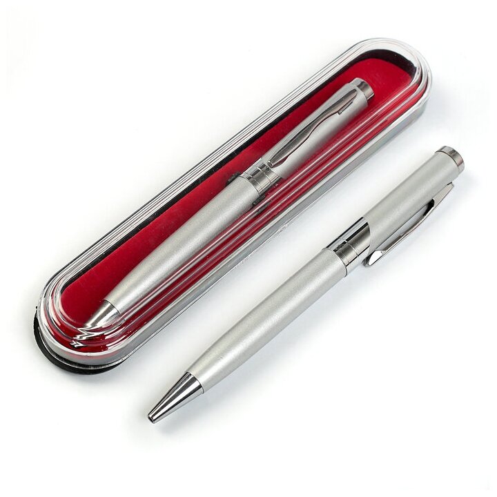 Ручка подарочная, шариковая "Бизнес" в пластиковом футляре, поворотная, серебристая (арт. 107265)