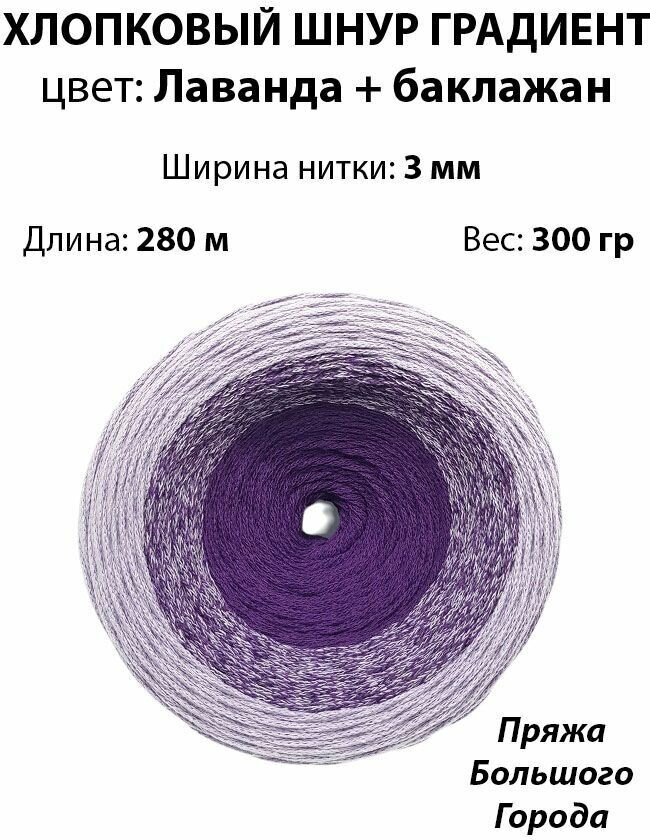 Хлопковый шнур "Градиент" 3мм. Цвет: Лаванда + баклажан