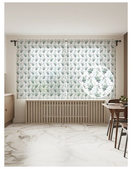 Тюль для кухни и спальни JoyArty "Лианы", 2 полотна со шторной лентой шириной по 145 см, высота 180 см. - фотография № 1