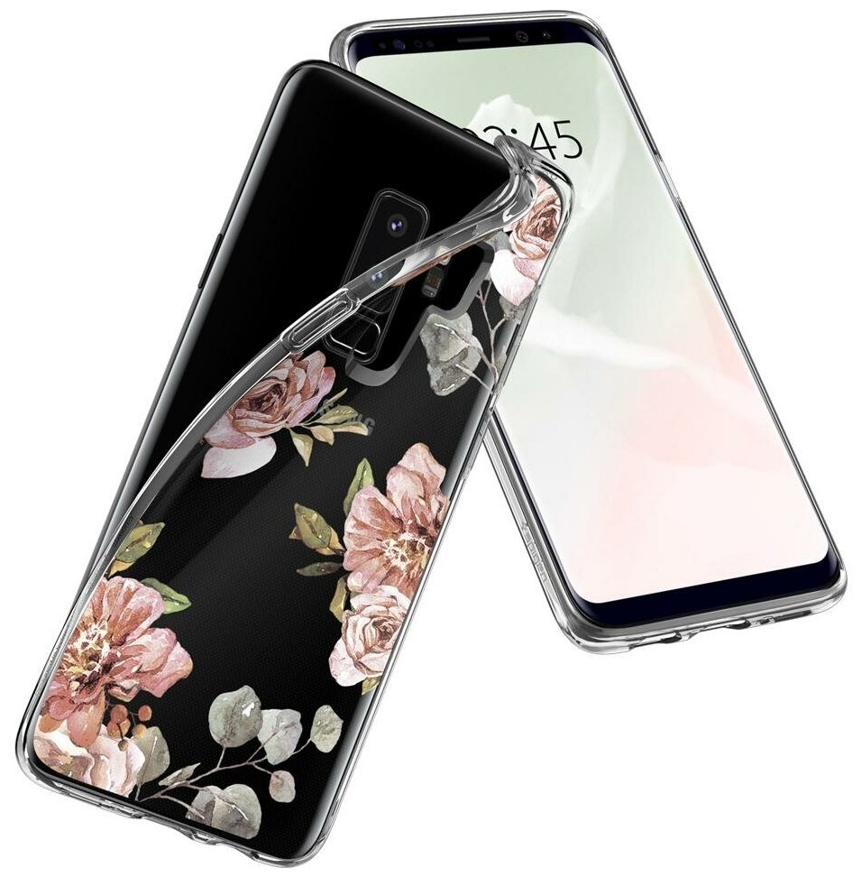 Spigen Чехол Spigen Liquid Crystal Blossom Flower для Samsung Galaxy S9+ прозрачный с цветами 593CS22916