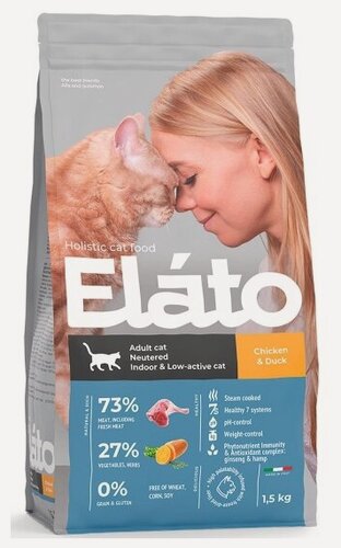 Изображение товара Корм сухой Elato Holistic для кастрированных котов, стерилизованных и малоактивных кошек, полнорационный, 1,5 кг