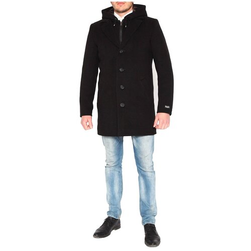 Пальто MISTEKS design, демисезон/зима, силуэт прилегающий, средней длины, карманы, подкладка, съемная подкладка, капюшон, утепленное, размер 46-176, черный