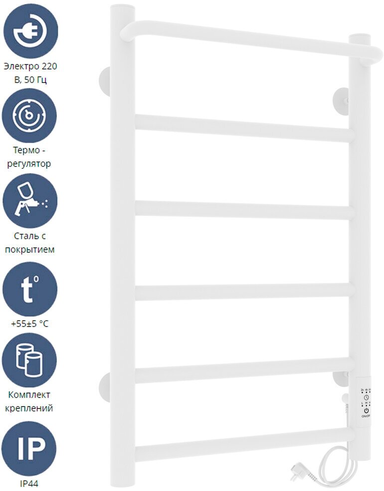 Полотенцесушитель электрический Laris Прайм ЧК П6 400х600 Э белый правое подключение