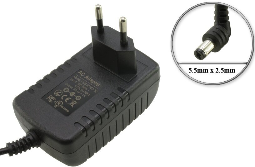 Адаптер (блок) питания 29.4V, 1A, 5.5mm x 2.5mm (ADC-30FSA-30 29430EPG, EAY64470404, PNS-30FSA-30), встр. вилка, 1.8m, для пылесоса LG A9 CordZero