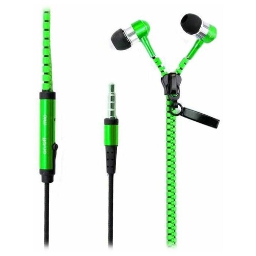 Проводные наушники с микрофоном внутриканальные Zipper 35 Jack зеленые 1 упаковка 27900₽