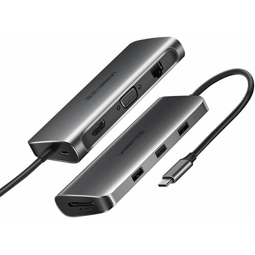 Разветвитель UGREEN USB-C to 3xUSB30HDMIVGARJ45TFAUXUSB-C Multifunction Adapter CM179 Space Gray 80133 749100₽