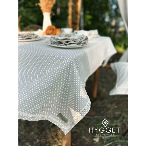 Льняная скатерть в горошек с кружевом Polka dots , Лен,120*140 см.