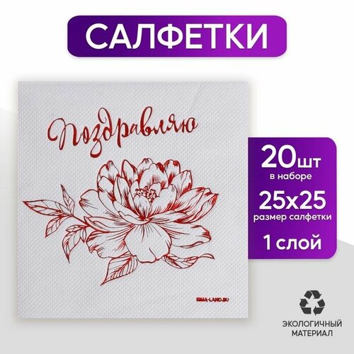 Салфетки бумажные 20 шт 25х25 см Надписи цифры буквы Цветочно-растительная 429₽