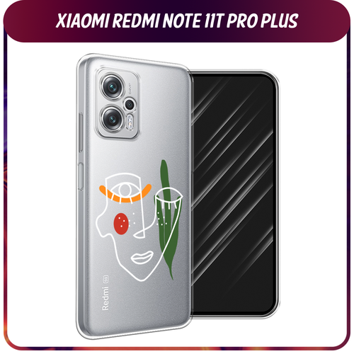 Силиконовый чехол на Xiaomi Poco X4 GT/Redmi Note 11T Pro/11T Pro Plus / Сяоми Поко X4 GT/Редми Нот 11T Pro/11T Pro Plus Минималистичный принт белый, прозрачный силиконовый чехол на xiaomi poco x4 gt redmi note 11t pro 11t pro plus сяоми редми нот 11t про плюс розы на сером