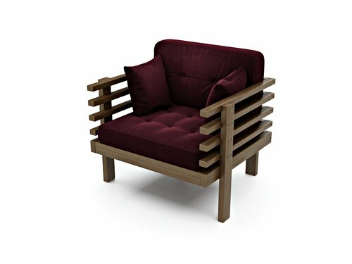 Кресло стоун-с, бордовый-орех, велюр, массив дерева, с подлокотниками, садовое, на дачу, скандинавский лофт