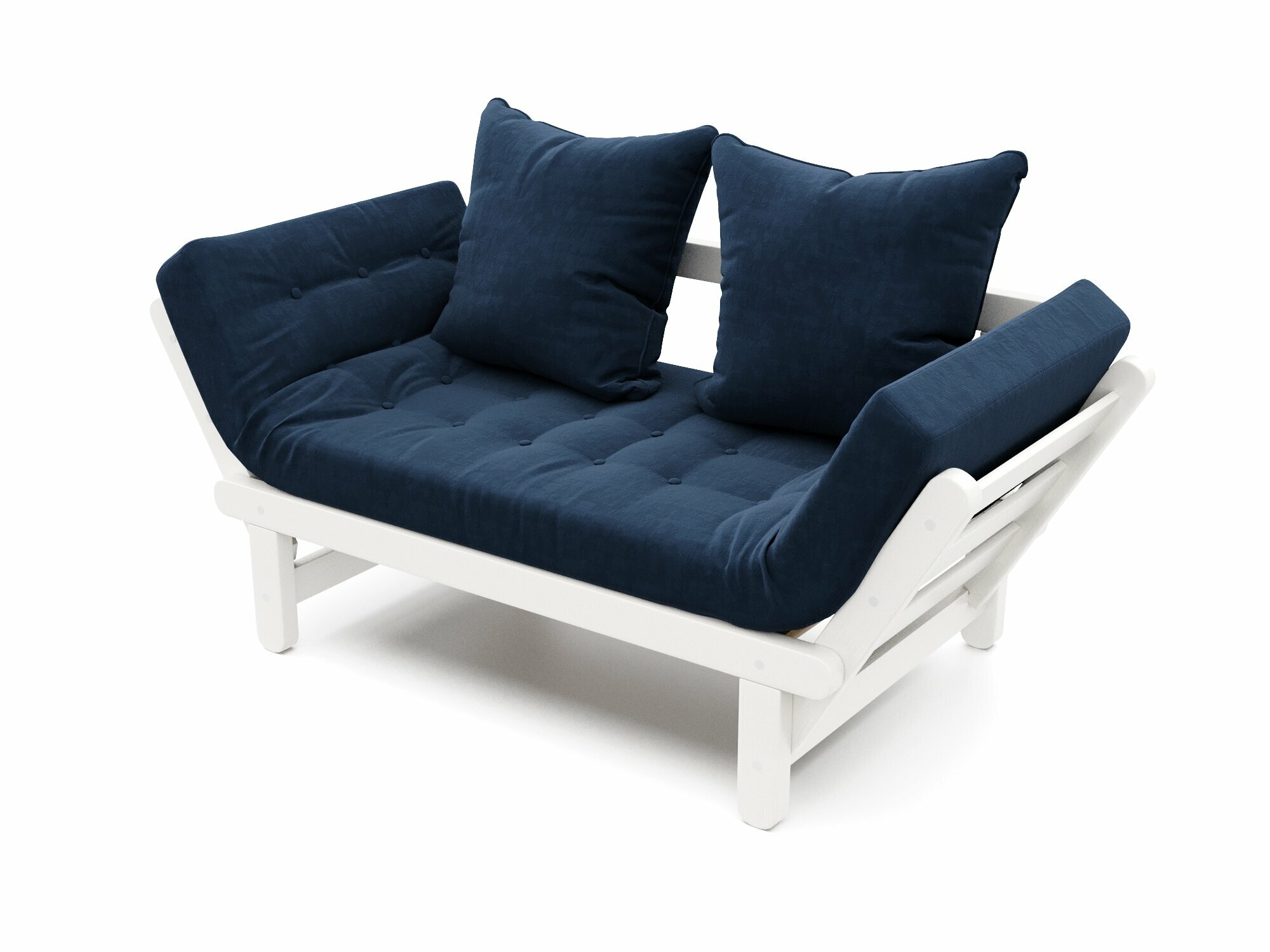 фото Диван мини сламбер-с Синий-белый, велюр, деревянный, мягкий, для дачи, для кафе и бара, на веранду, в террасу, для бани, лофт