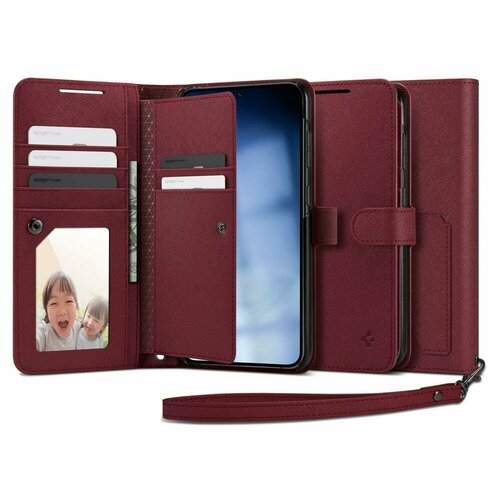 Чехол-книжка SPIGEN для Galaxy S23 Plus - Wallet S - Бардовый - ACS05678 no onepaul men s clutch wallet men wallet men s long zipper european and american wallet large capacity wallet mobile phone bag