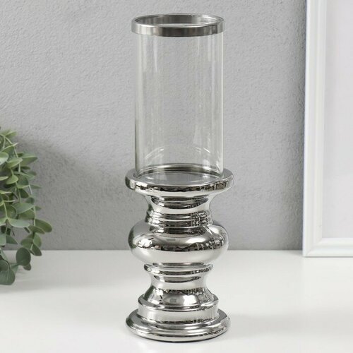 Подсвечник керамика стекло на 1 свечу Грация d75 см серебро 10х10х285 см 1286₽